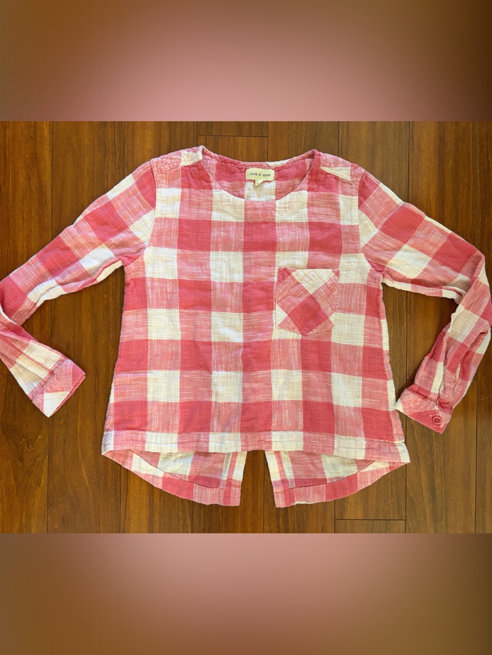 cloth & stone Red / Pink and White Buffalo Gingham Plaid Women’s Long Sleeve Top